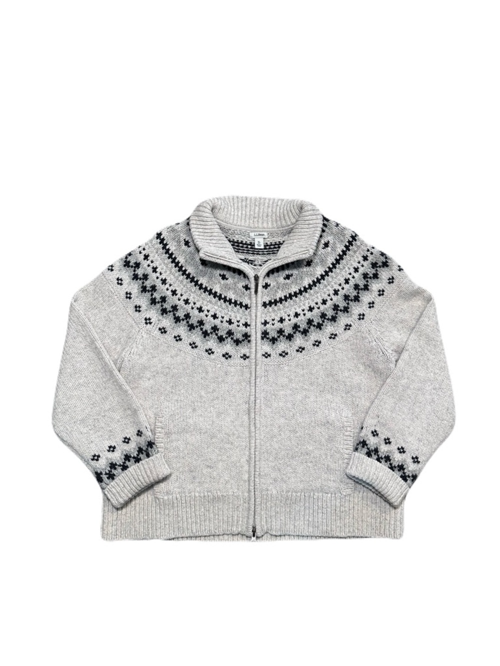 L.L. Bean Lambs Wool Fair Isle Nordic Full Zip Cardigan Knit Sweater XL Petite
